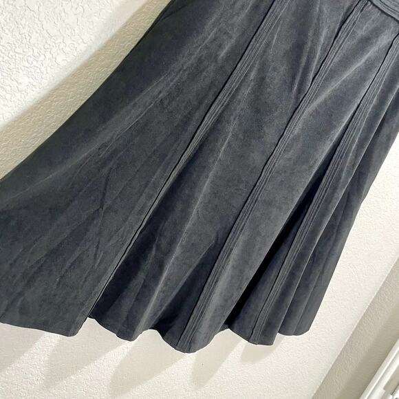 Vintage 90s Women's Larry Levine Black Paneled Midi Faux Suede Skirt - Sz 12 - Picture 6 of 10